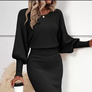 SHEIN Clasi Black Batwing Sleeve Sweater Dress – Size Large